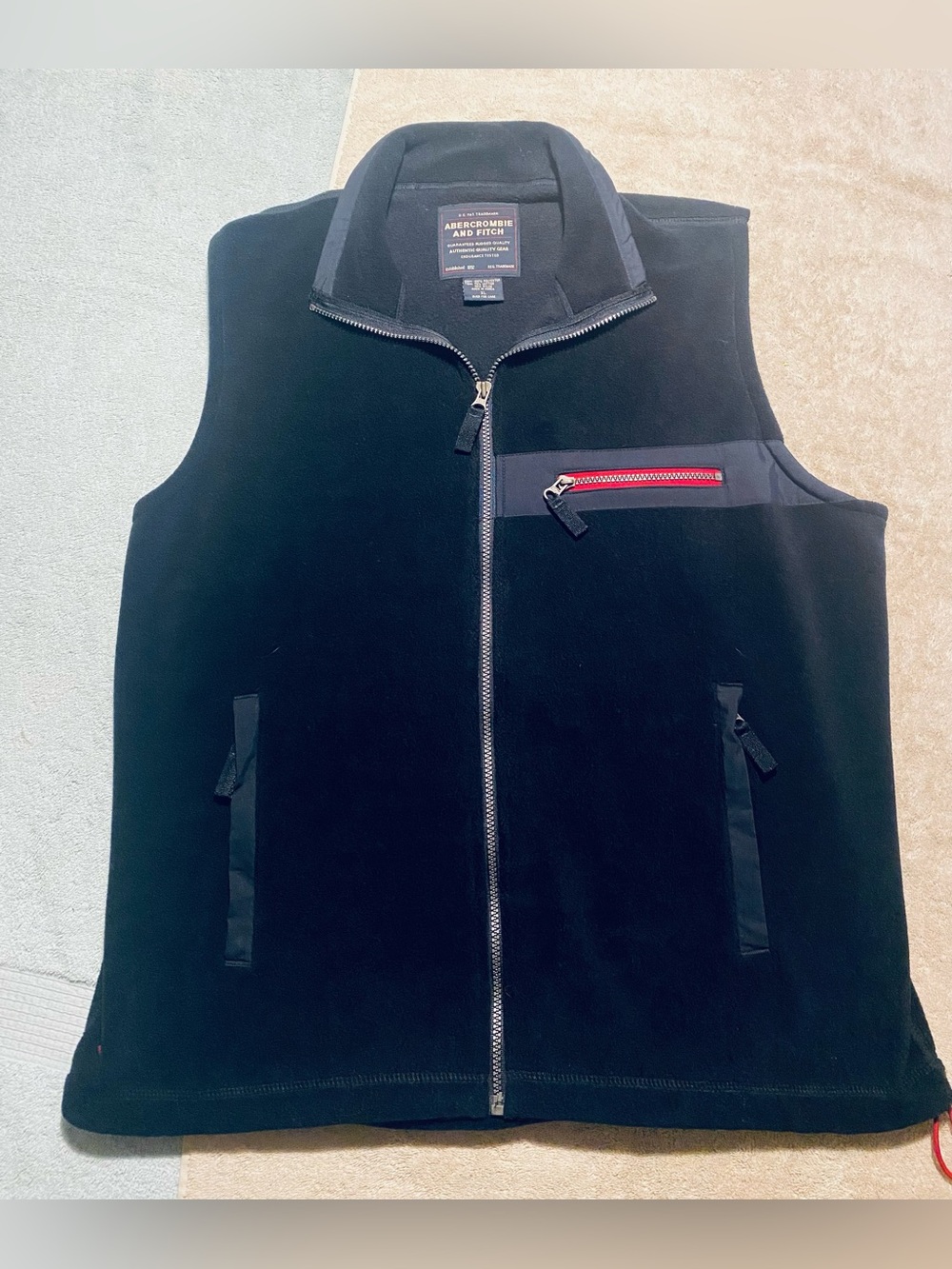 Vintage Abercrombie and Fitch Vest Mens Size XL Fleece Full Zip Mock Neck